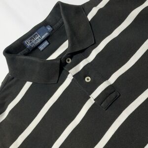Polo Ralph Lauren Black & White Striped Mesh Men's L Polo Shirt